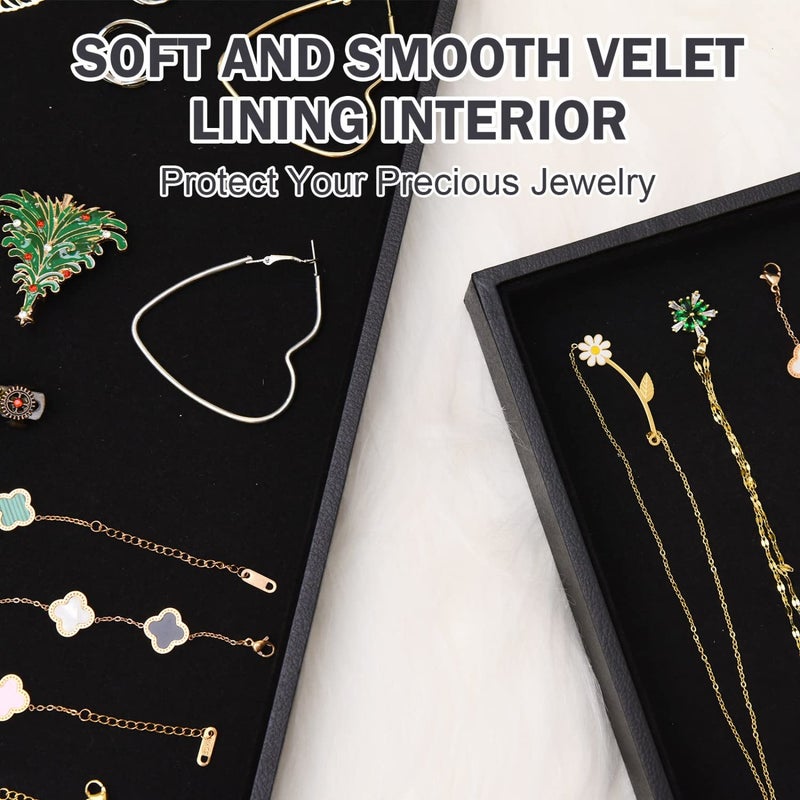 JETEHO Velvet Jewelry Tray for Drawers Black Jewelrys Display Tray Stackable Jewelry Organizer Trays for Necklace Bracelet Ring Watch (1, Black) - Image 4